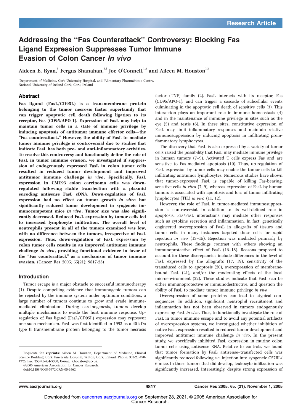 Controversy: Blocking Fas Ligand Expression Suppresses Tumor Immune Evasion of Colon Cancer in Vivo