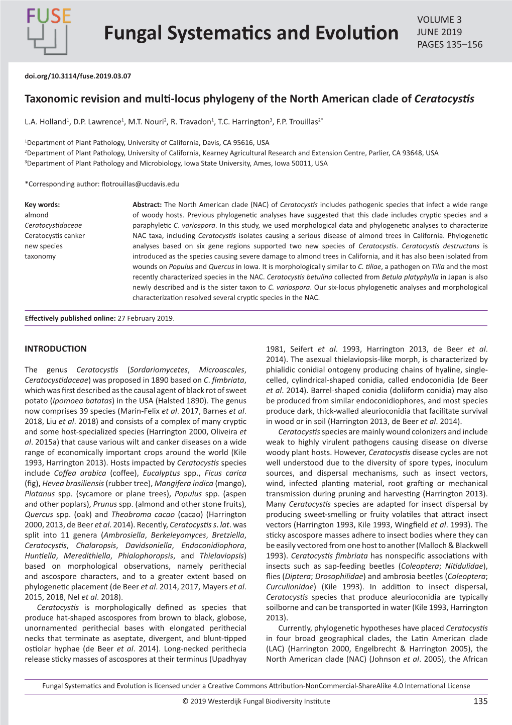 Taxonomic Revision and Multi-Locus Phylogeny of the North American Clade of Ceratocystis