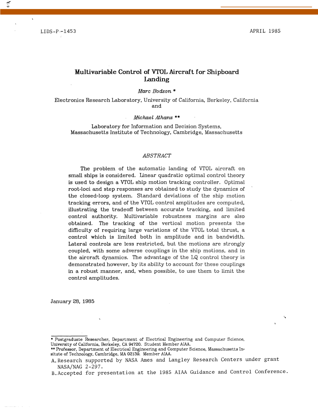 Multivariable Control of VTOL Aircraft for Shipboard Landing