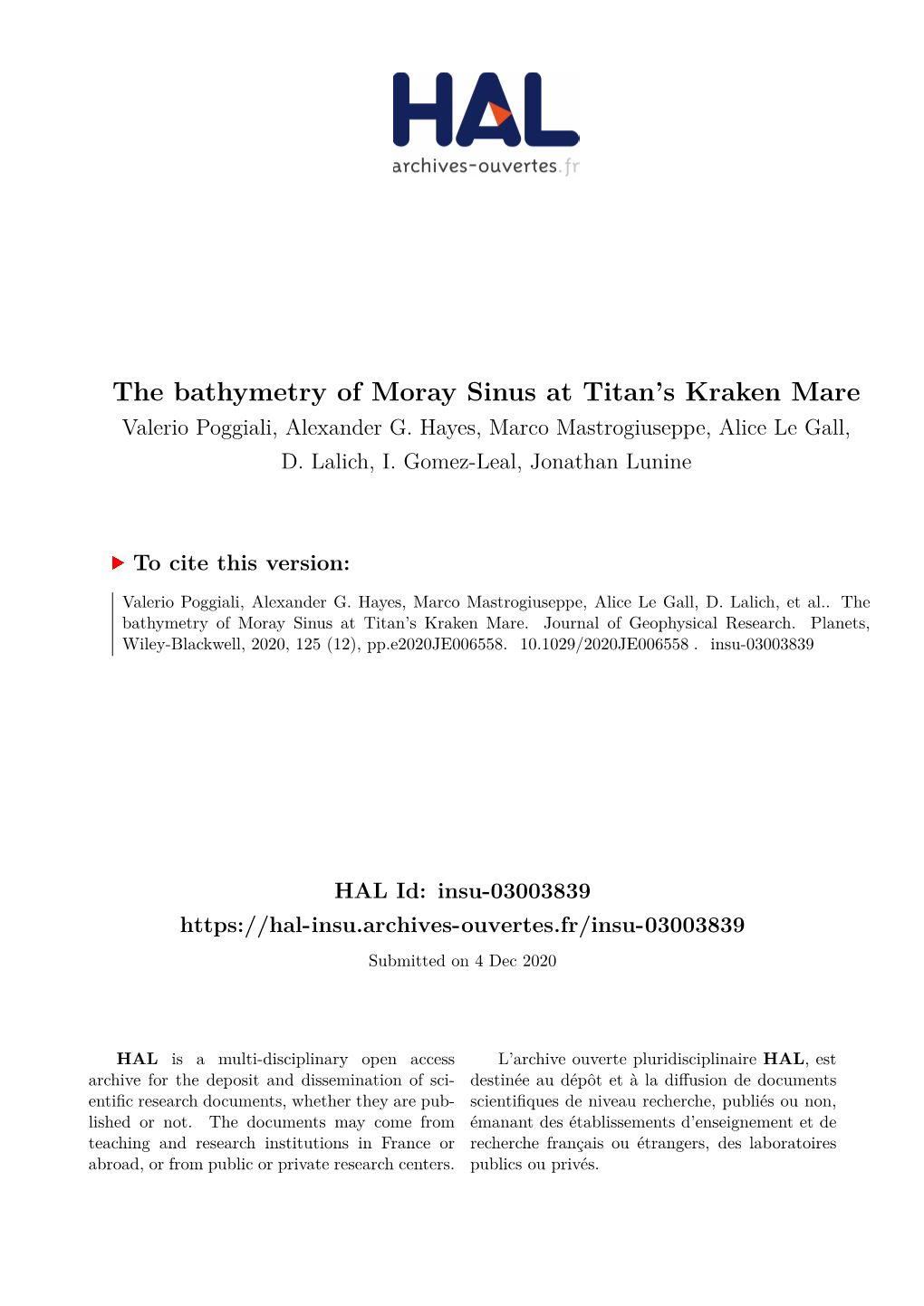 The Bathymetry of Moray Sinus at Titan's Kraken Mare