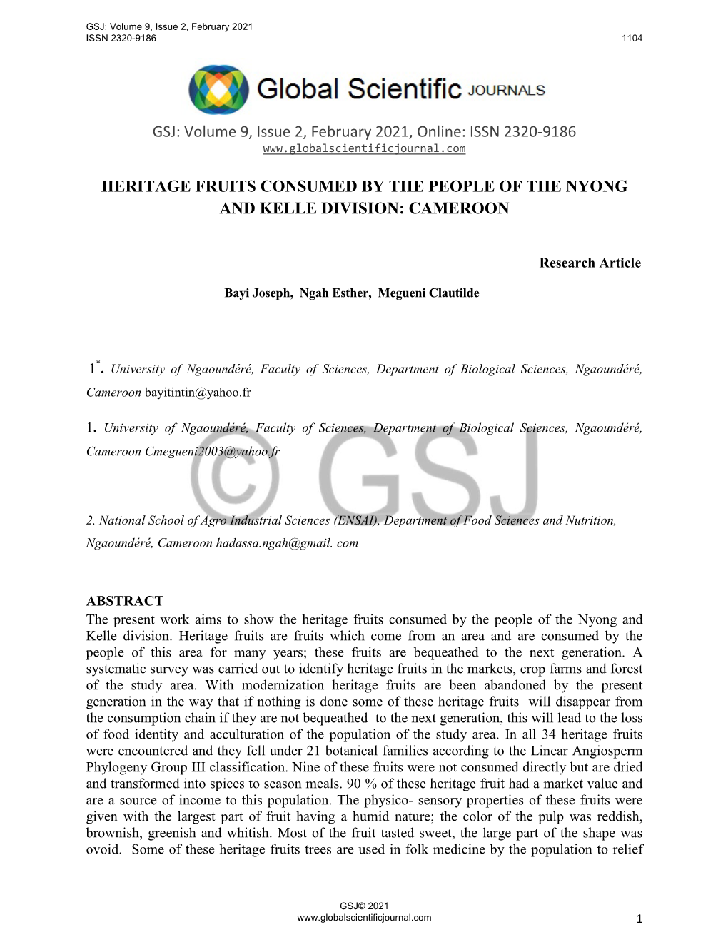 Issn 2320-9186 Heritage Fruits Consumed by the People Of