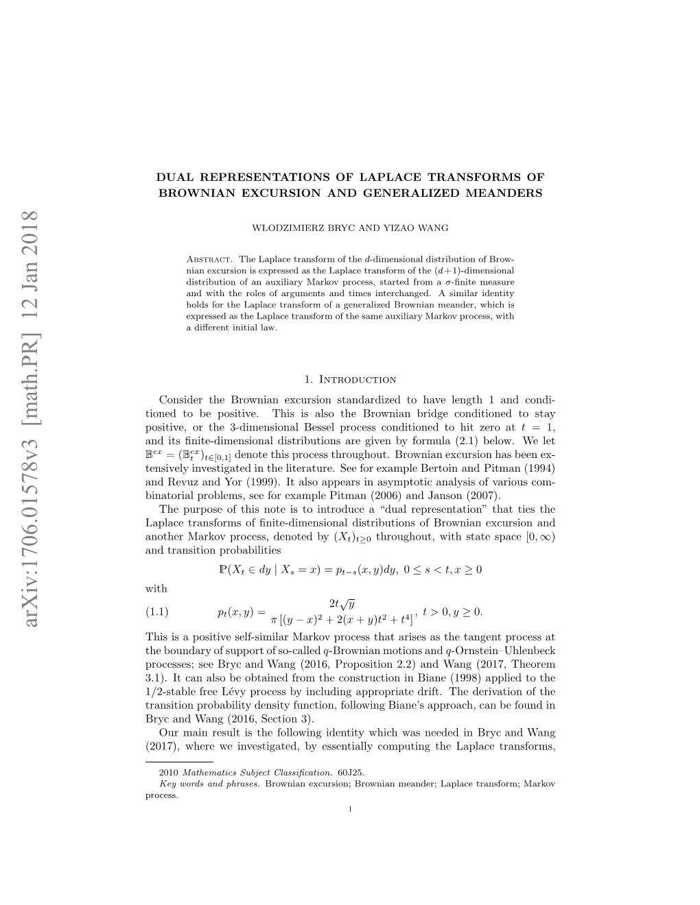 Arxiv:1706.01578V3 [Math.PR]