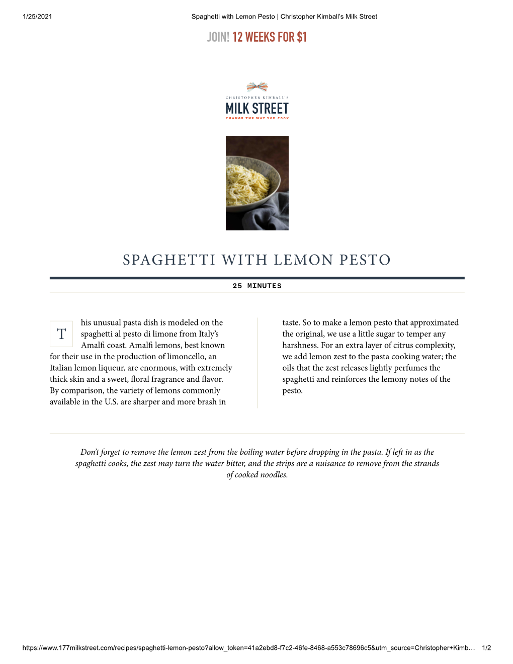 Spaghetti with Lemon Pesto T