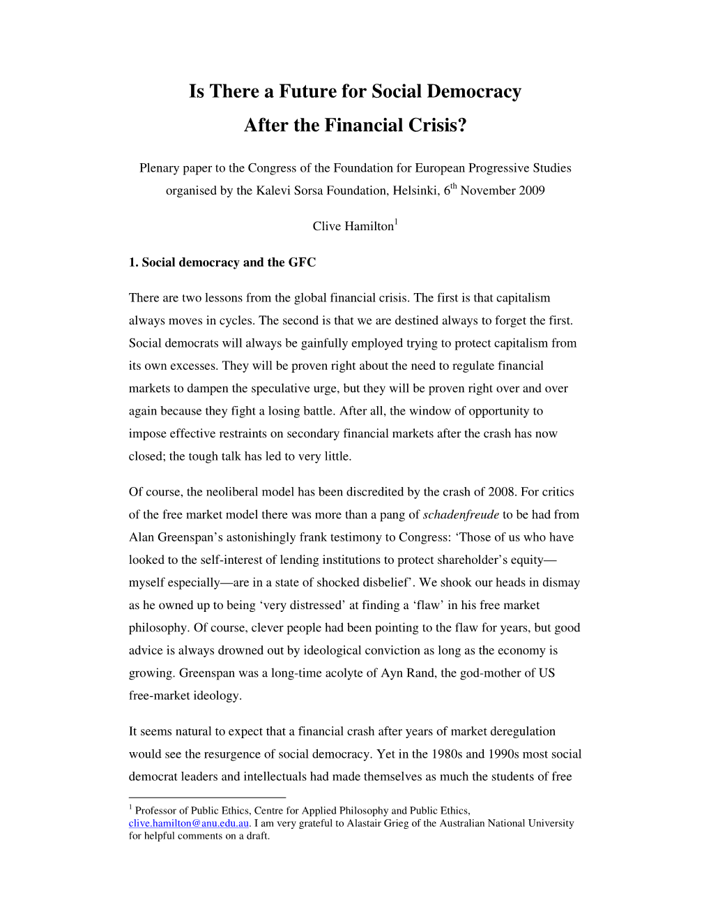 Is There a Future for Social Democracy After the Financial Crisis?