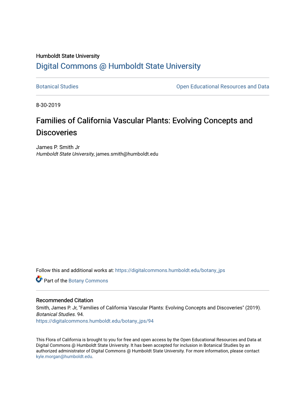 Families of California Vascular Plants: Evolving Concepts and Discoveries