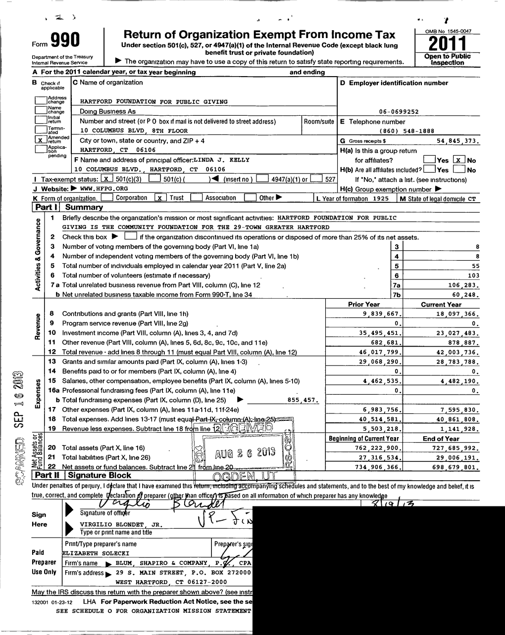 2011 Department of the Treasury (E#1 Tqfl Intern Al Revenue Service ► the Organization May Have to Use a Copy of This Return to Satisfy State Reporting Requirements