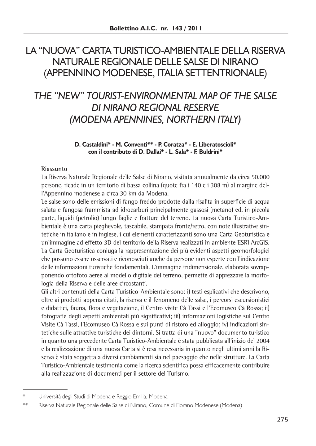 La “Nuova” Carta Turistico-Ambientale Della Riserva Naturale Regionale Delle Salse Di Nirano (Appennino Modenese, Italia Settentrionale)