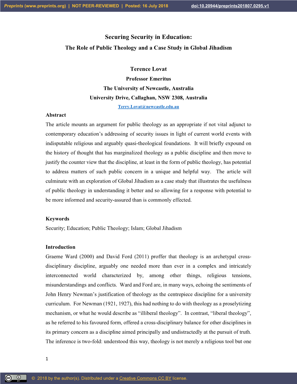 Securing Security in Education: the Role of Public Theology and a Case Study in Global Jihadism