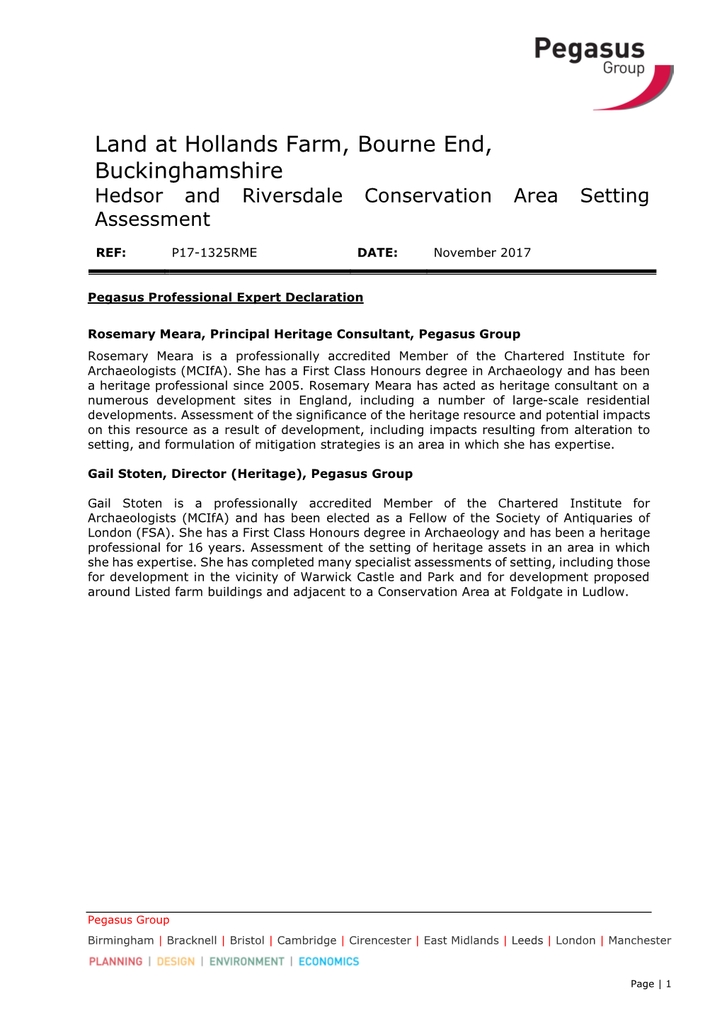 Land at Hollands Farm, Bourne End, Buckinghamshire Hedsor and Riversdale Conservation Area Setting Assessment