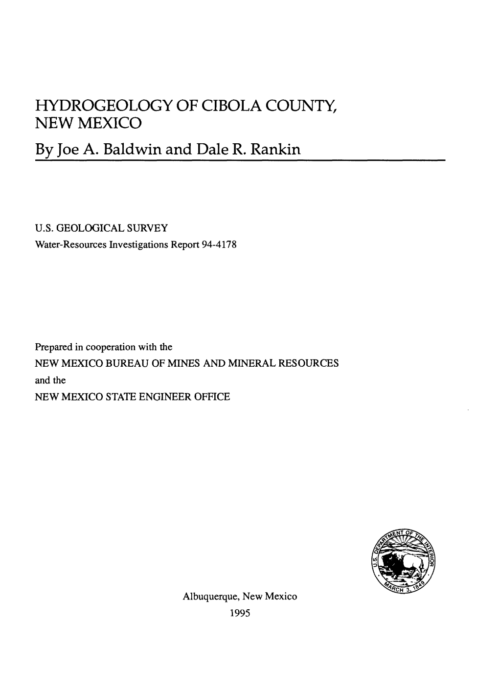 HYDROGEOLOGY of CIBOLA COUNTY, NEW MEXICO by Joe A