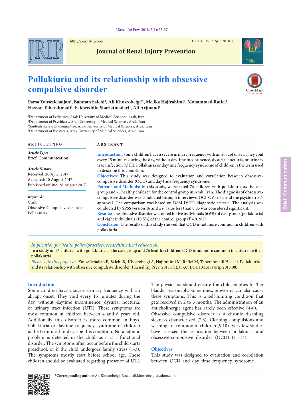 Pollakiuria and Its Relationship with Obsessive Compulsive Disorder