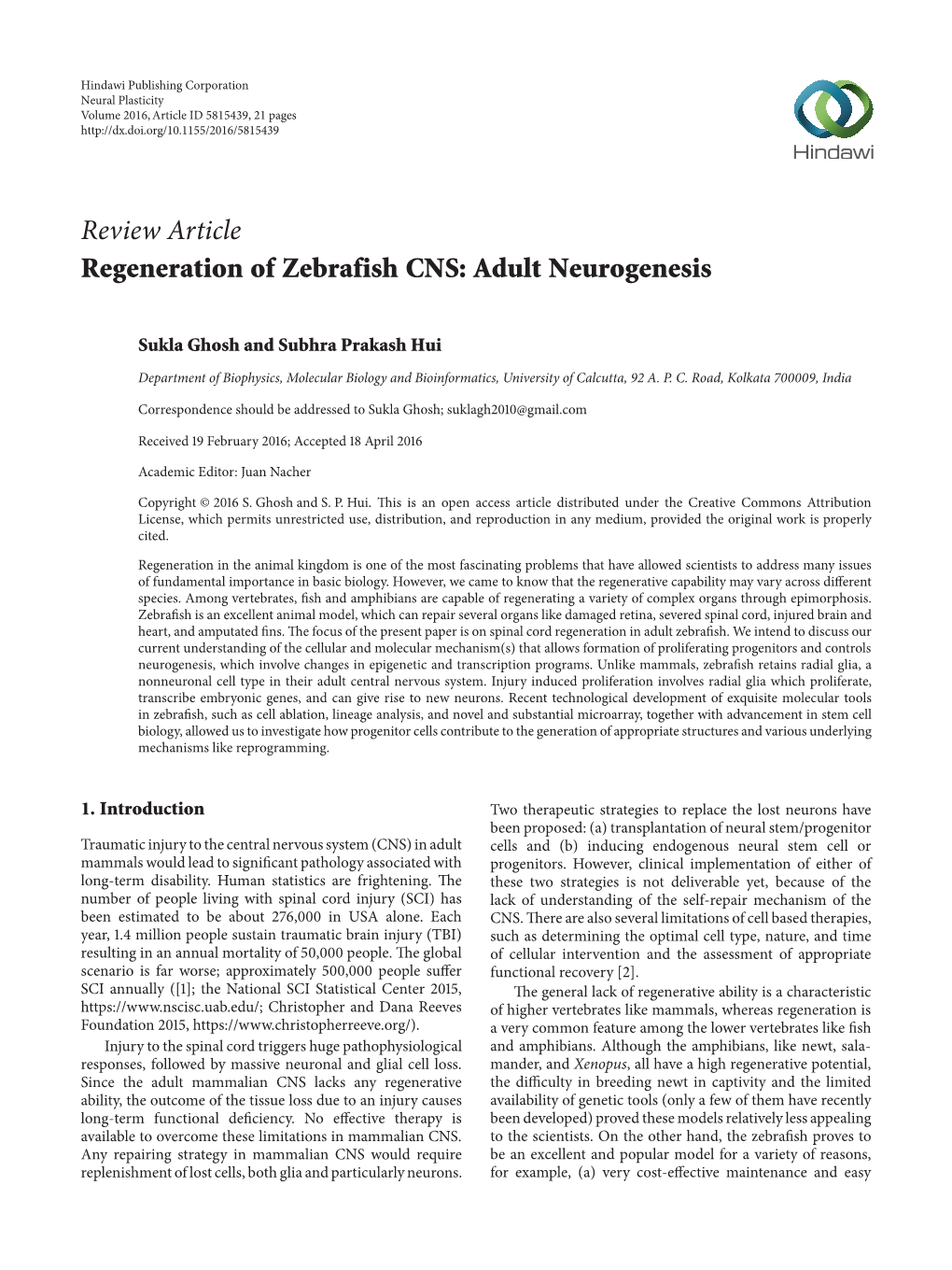 Regeneration of Zebrafish CNS: Adult Neurogenesis