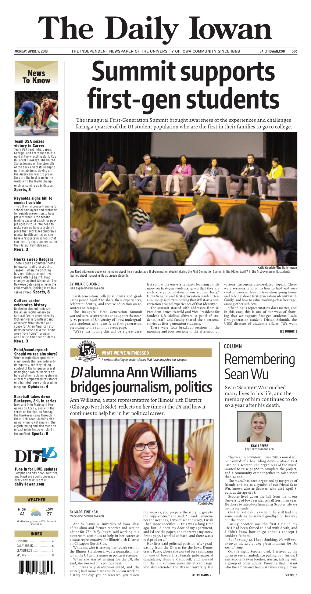 Daily Iowan (Iowa City, Iowa), 2018-04-09