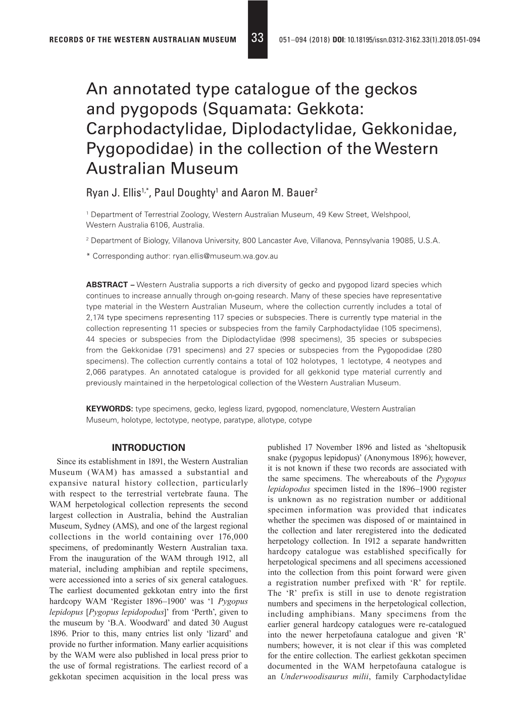 An Annotated Type Catalogue of the Geckos and Pygopods