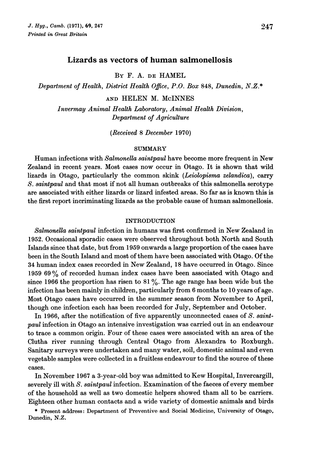 Lizards As Vectors of Human Salmonellosis by F