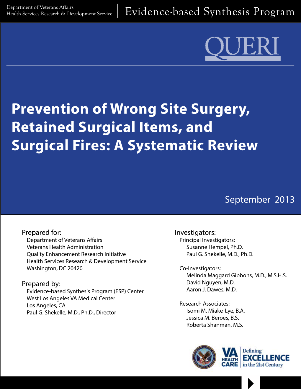 Prevention of Wrong Site Surgery, Retained Surgical Items, and Surgical Fires: a Systematic Review