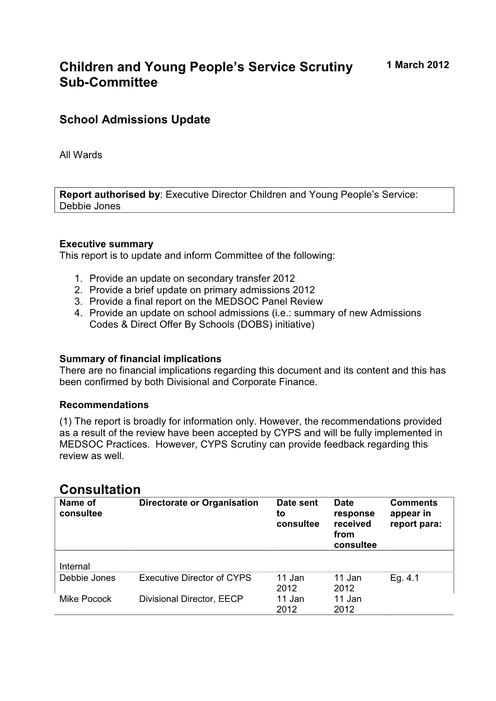 School Admissions Update