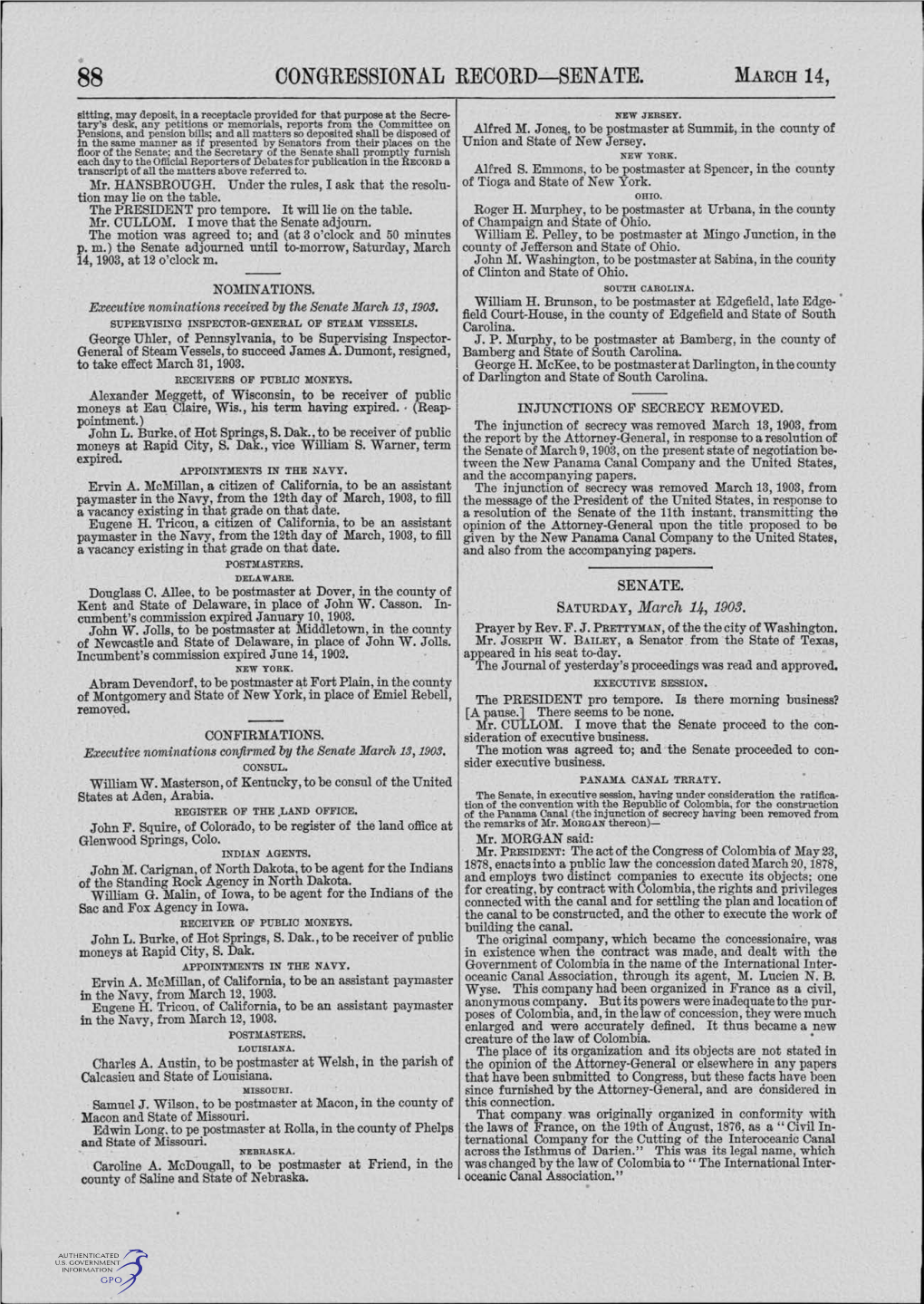 CONGRESSIONAL RECORD-SENATE. MARCH 14, Sitting, May Deposit, in A