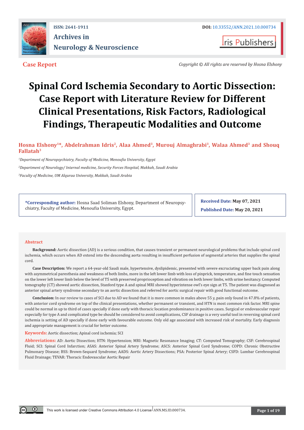 Spinal Cord Ischemia Secondary to Aortic Dissection