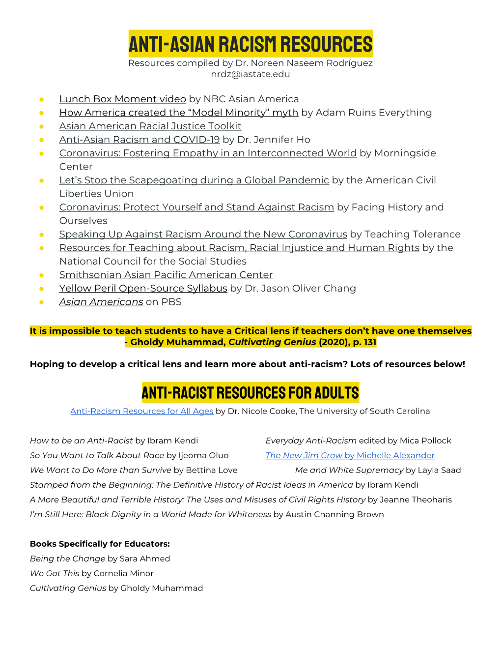 Anti-Asian Racism Resources Resources Compiled by Dr