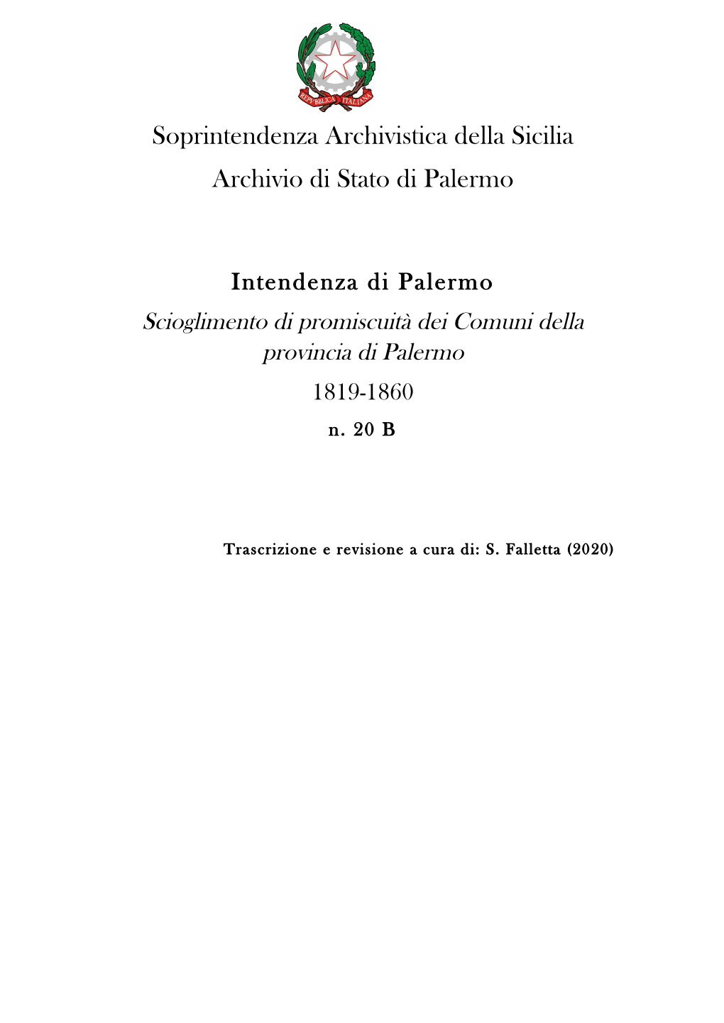 Scioglimento Di Promiscuita' Dei Comuni Della Provincia Di Palermo