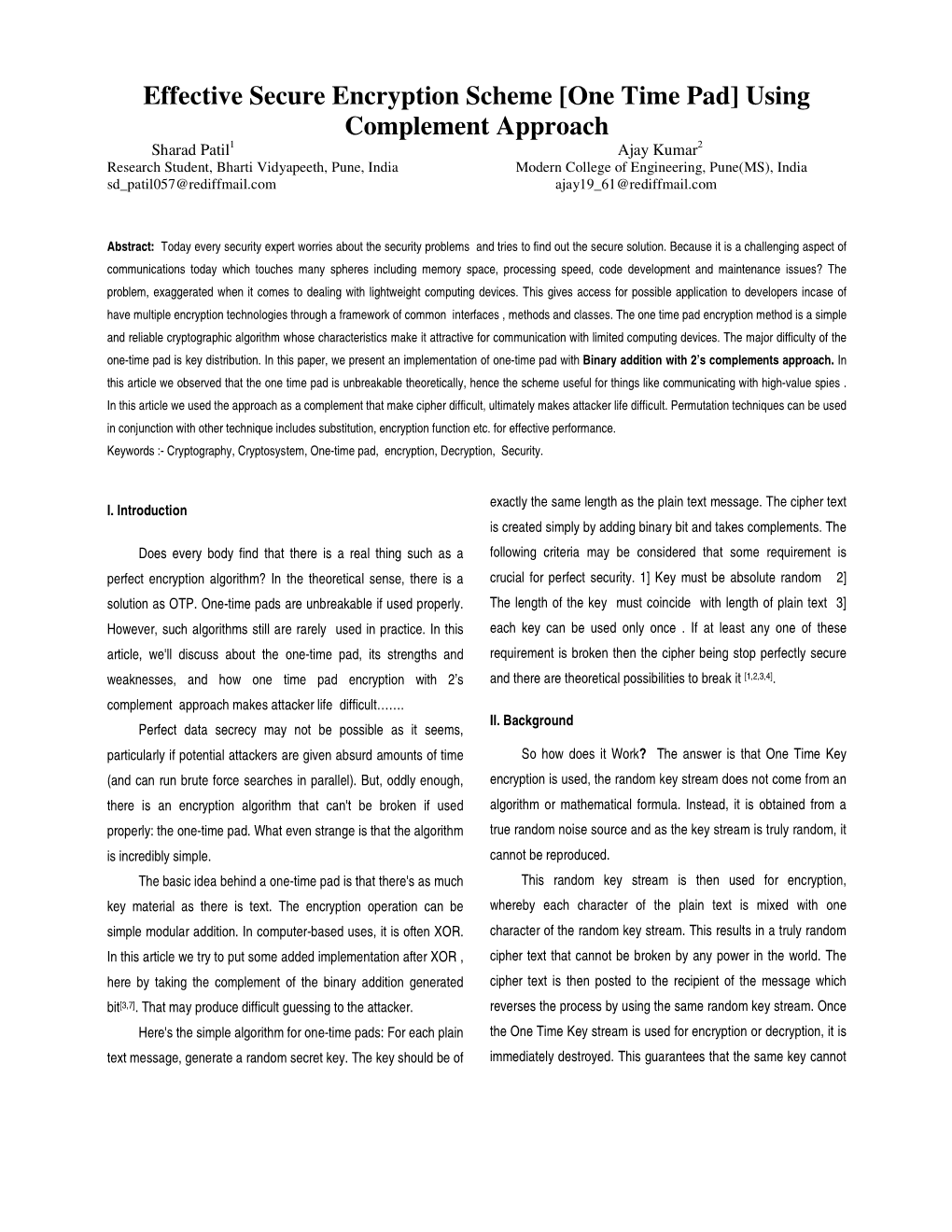 Effective Secure Encryption Scheme [One Time Pad] Using Complement