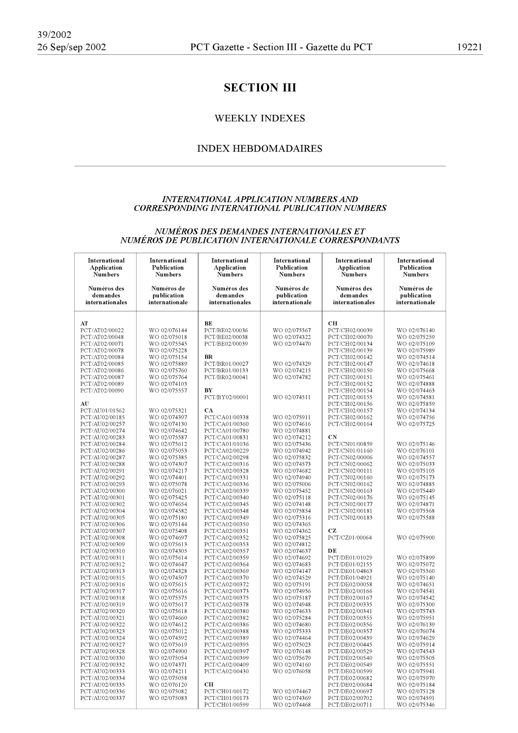 PCT Gazette, Weekly Issue No. 39, 2002