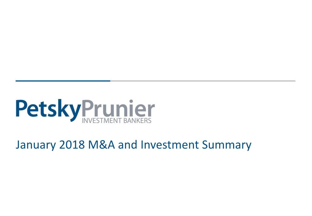 January 2018 M&A and Investment Summary