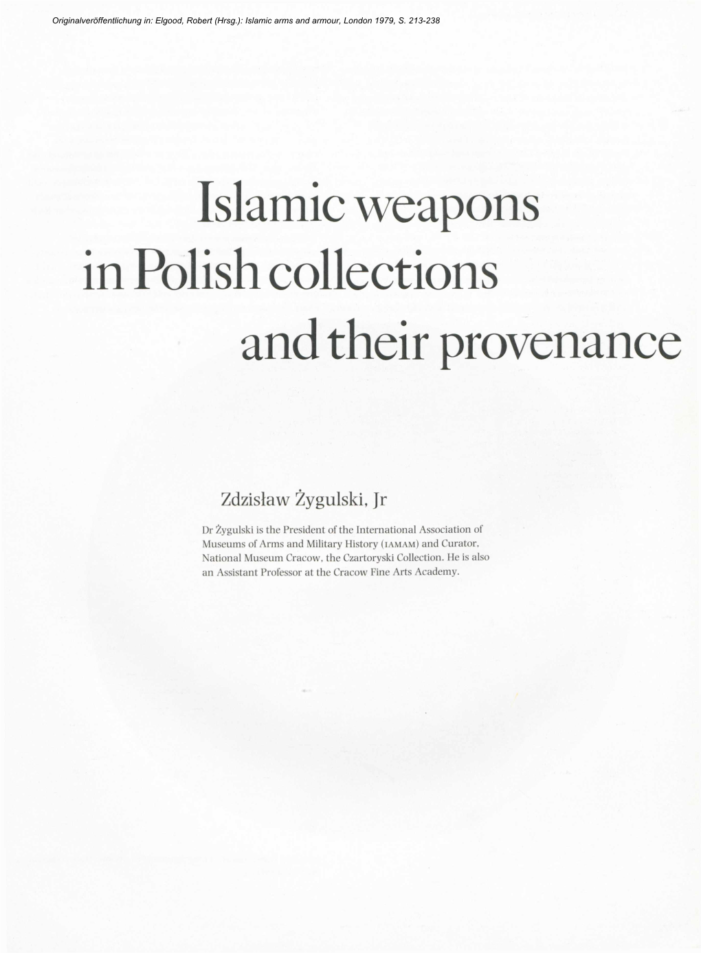 Islamic Weapons Polish Collections and Their Provenance