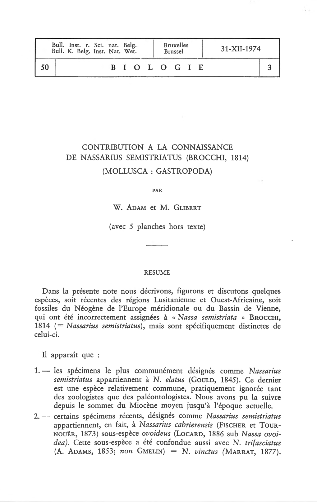 Biologie 31-Xii-1974 Contribution a La