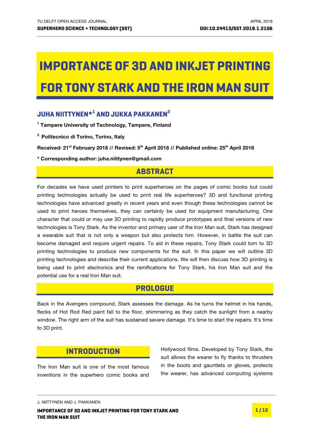 Importance of 3D and Inkjet Printing for Tony Stark and the Iron Man Suit