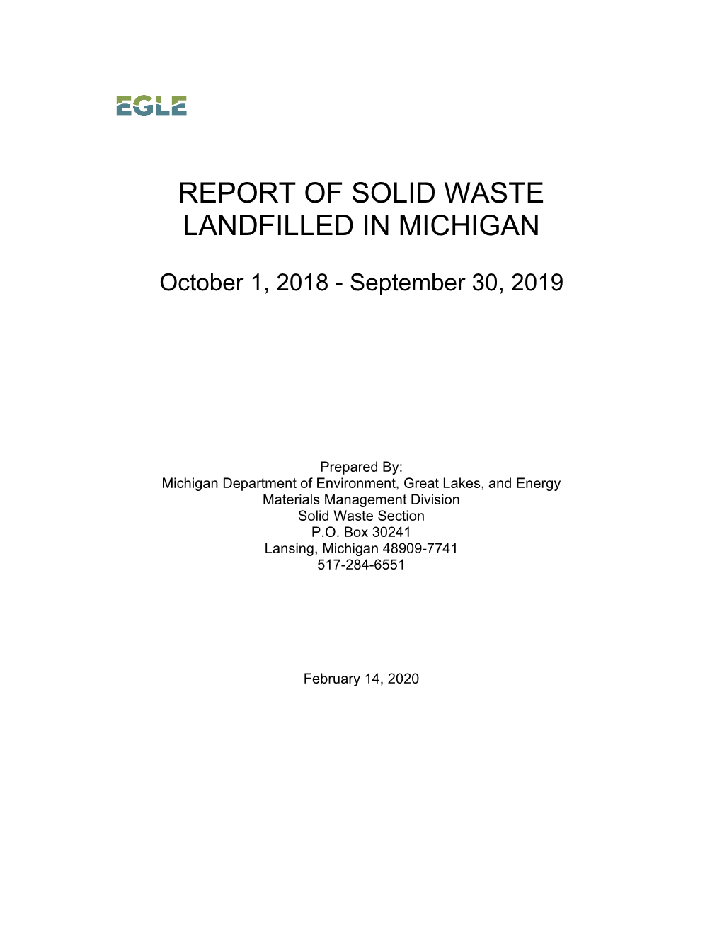 Report of Solid Waste Landfilled in Michigan