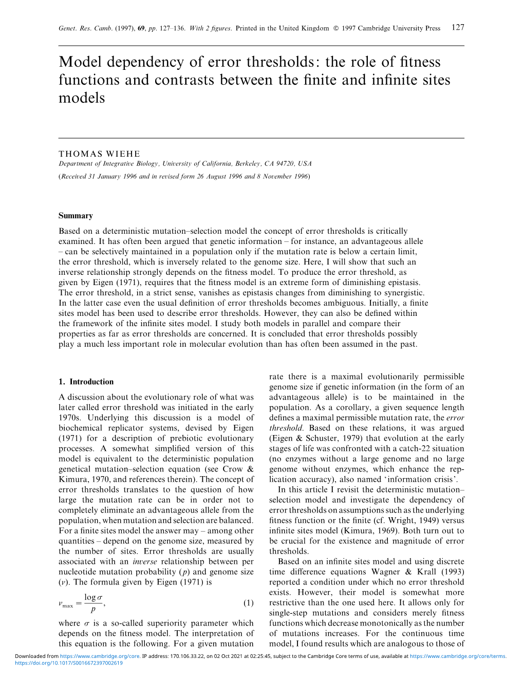 Model Dependency of Error Thresholds: the Role of Fitness Functions And