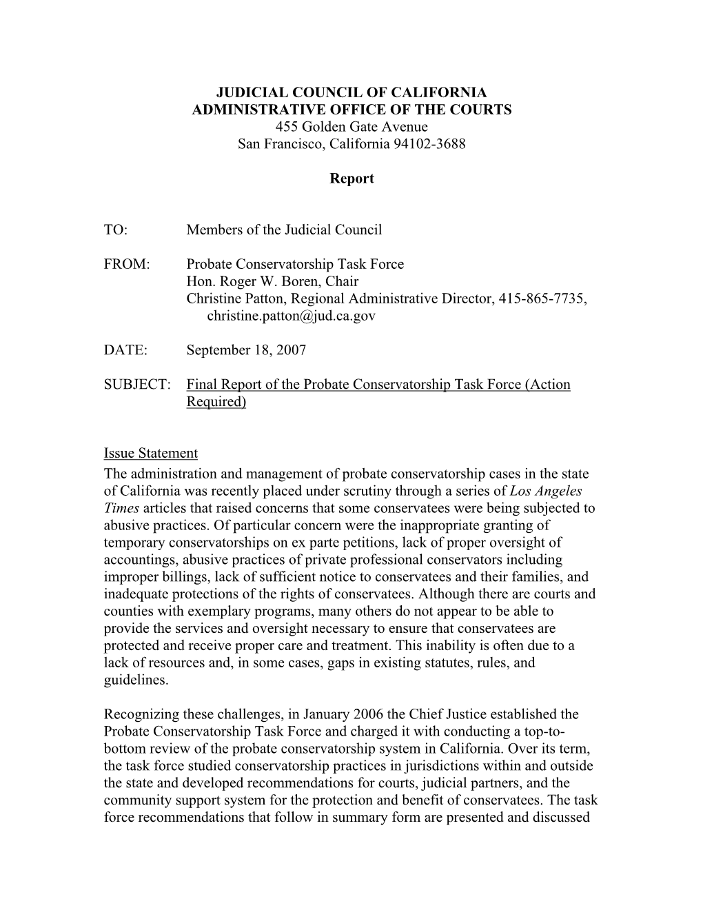 Final Report of the Probate Conservatorship Task Force (Action Required)