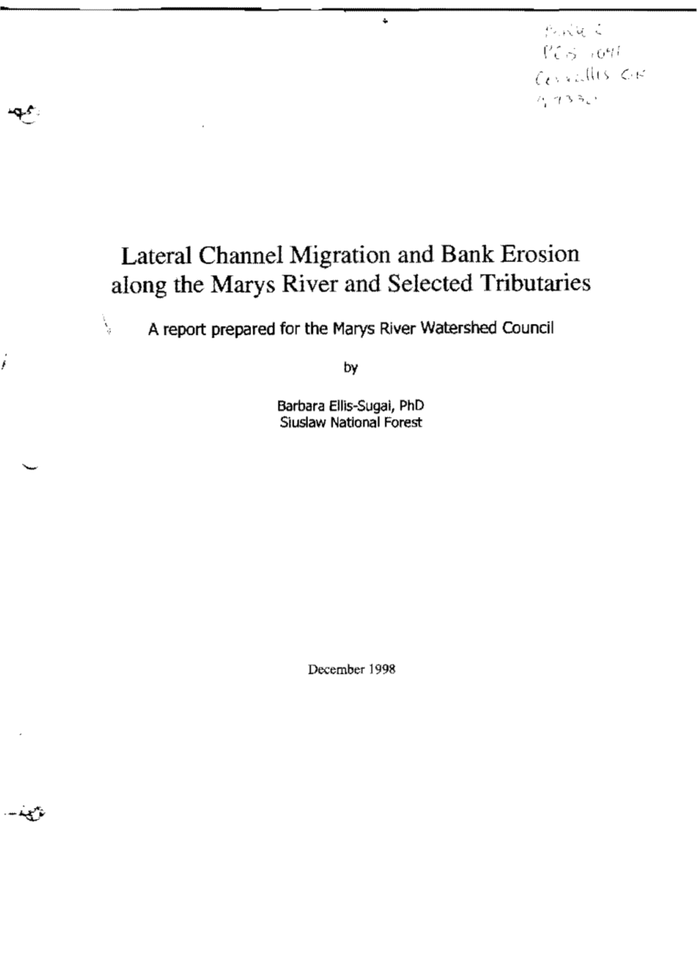 Lateral Channel Migration and Bank Erosion Along the Marys River and Selected Tributaries