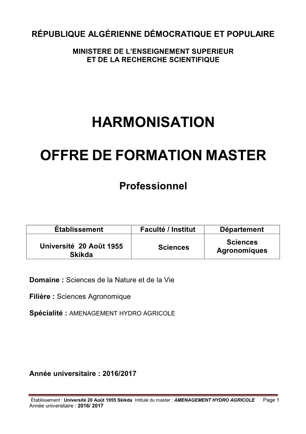 Harmonisation Offre De Formation Master