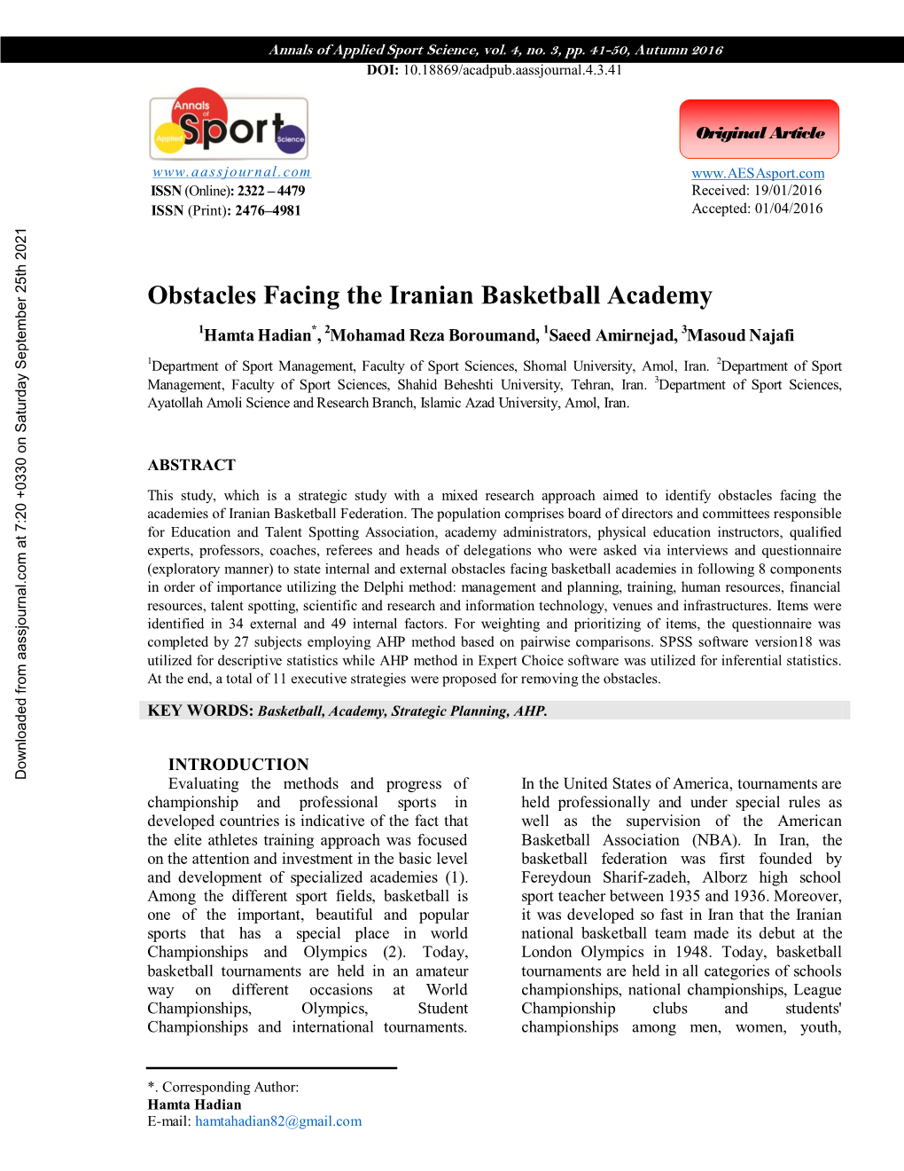 Obstacles Facing the Iranian Basketball Academy