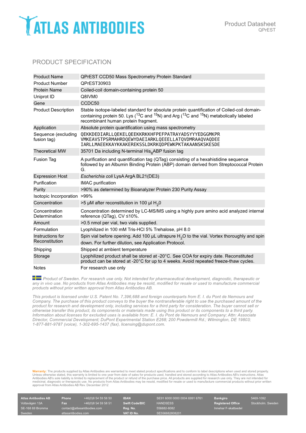 PRODUCT SPECIFICATION Product Datasheet