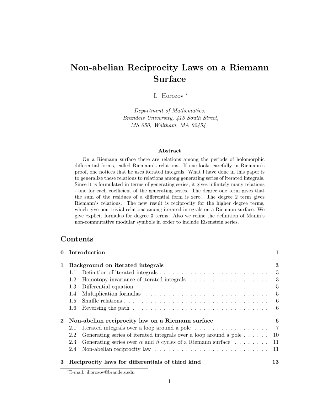 Non-Abelian Reciprocity Laws on a Riemann Surface