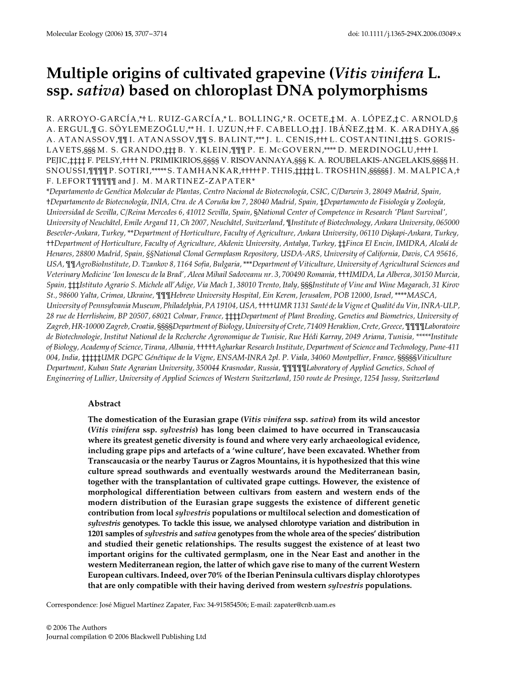 Vitis Vinifera L. Ssp. Sativa) Based on Chloroplast DNA Polymorphisms