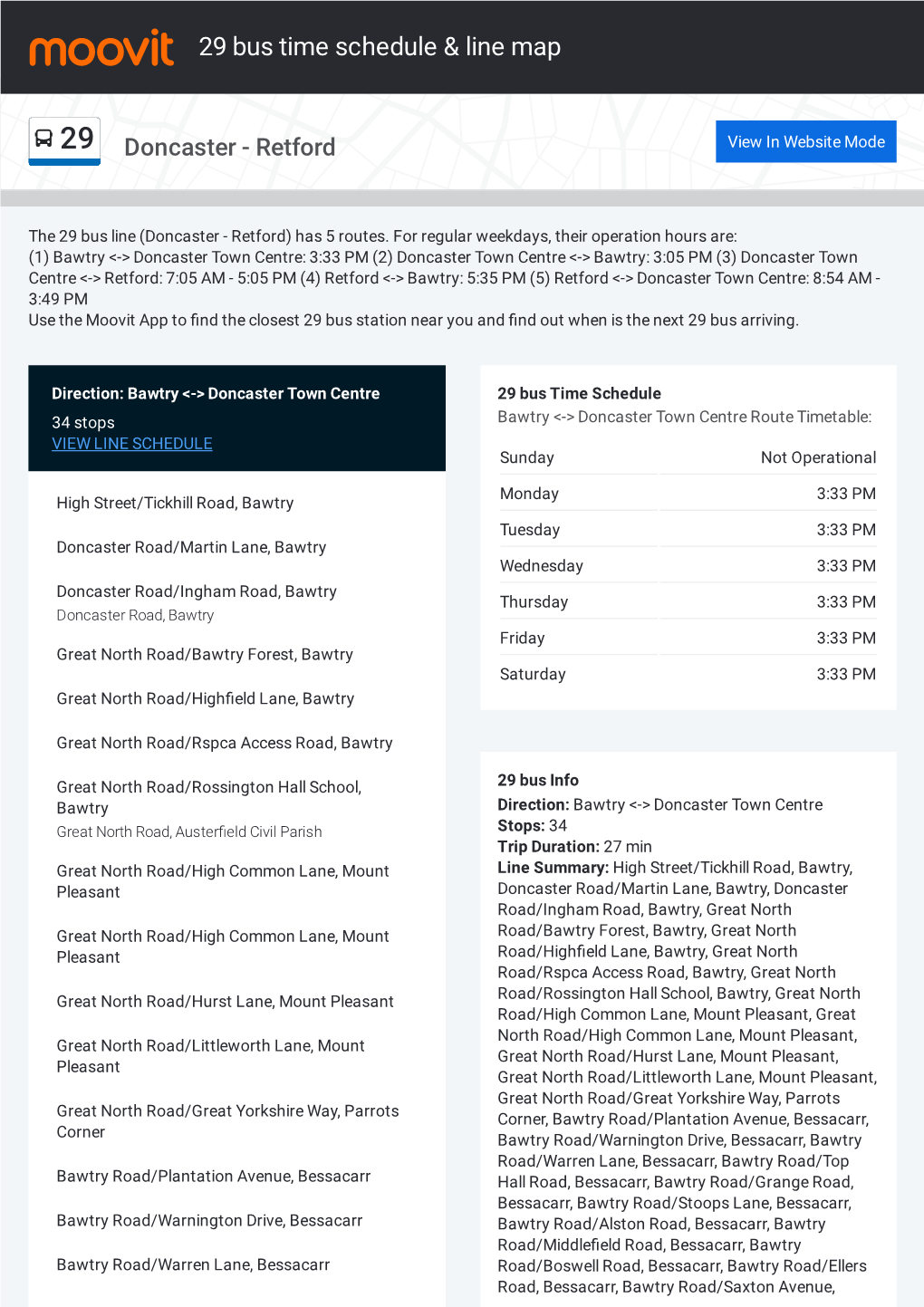 29 Bus Time Schedule & Line Route