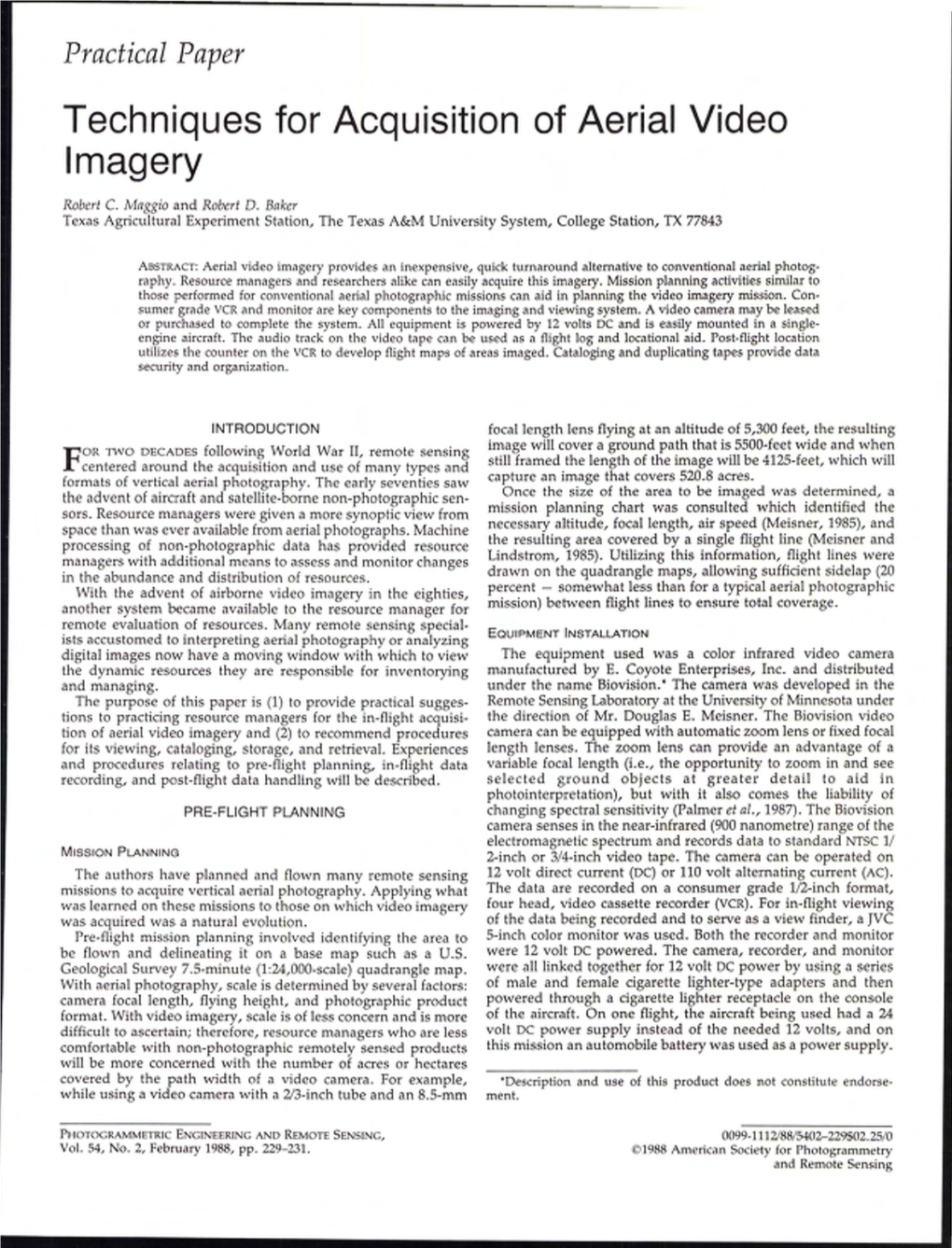 Techniques for Acquisition of Aerial Video Imagery