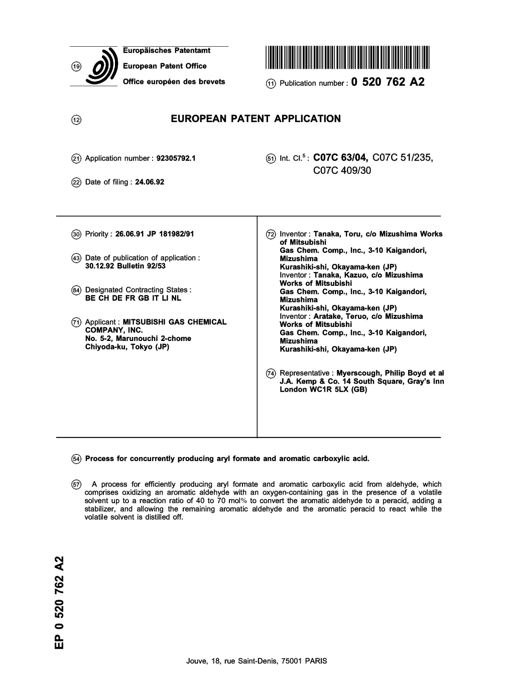 Process for Concurrently Producing Aryl Formate and Aromatic Carboxylic Acid