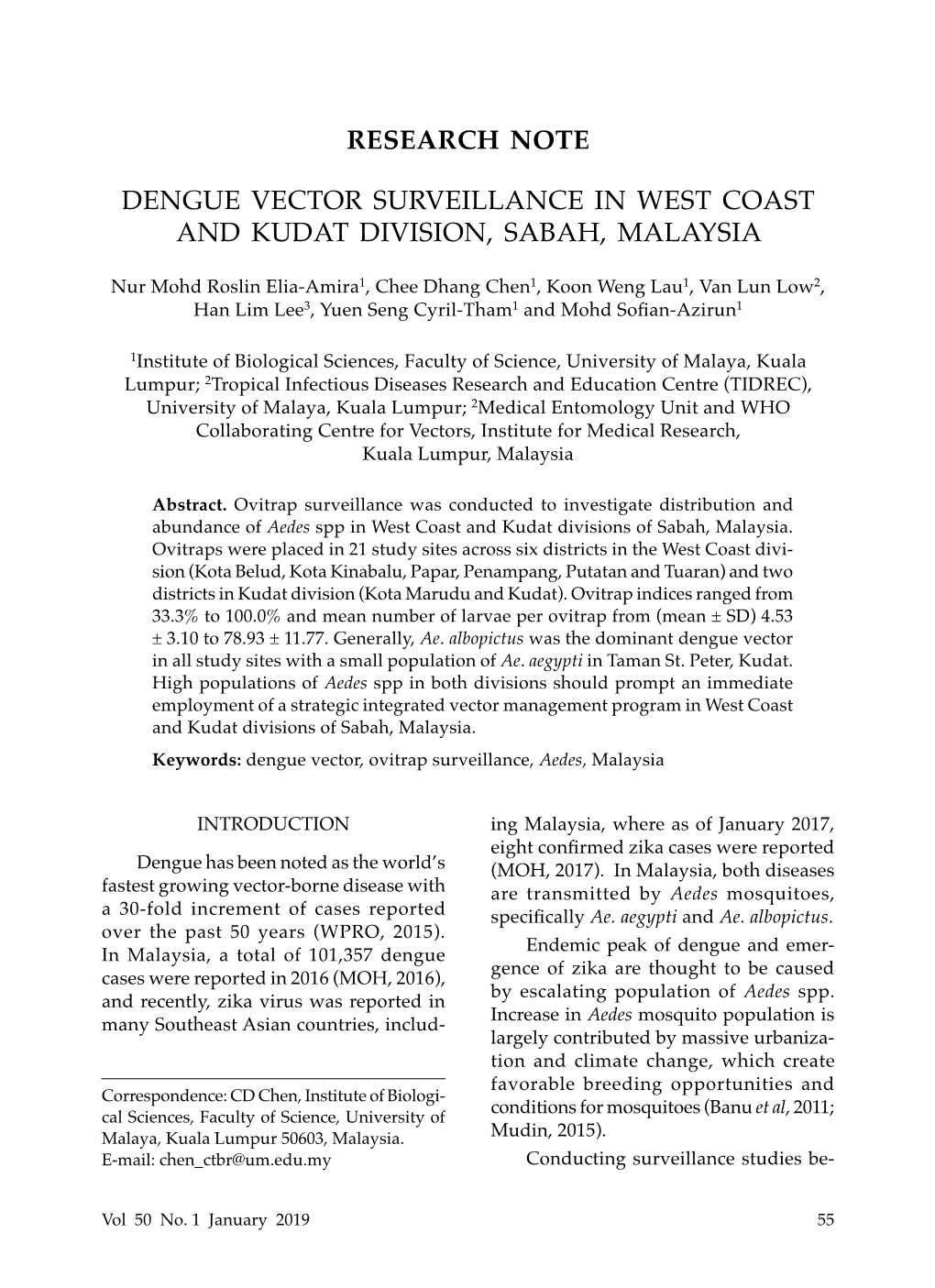 Research Note Dengue Vector Surveillance in West Coast And