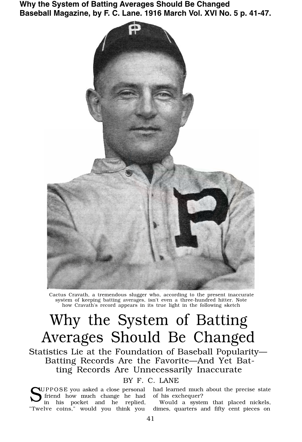 Why the System of Batting Averages Should Be Changed