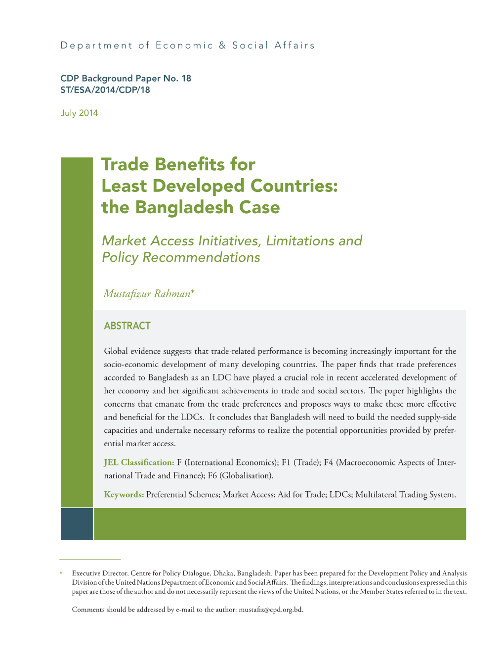 Trade Benefits for Least Developed Countries: the Bangladesh Case