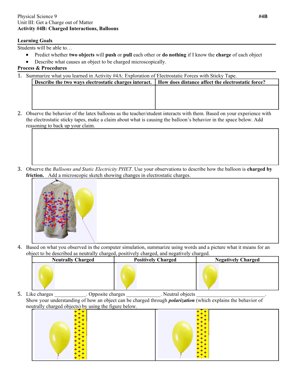 Activity #4B: Charged Interactions, Balloons