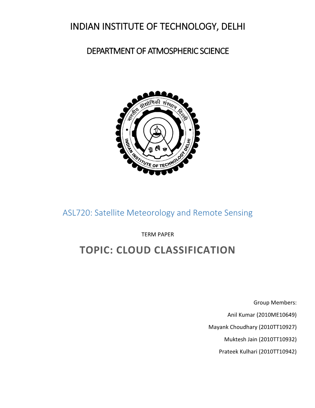 Topic: Cloud Classification