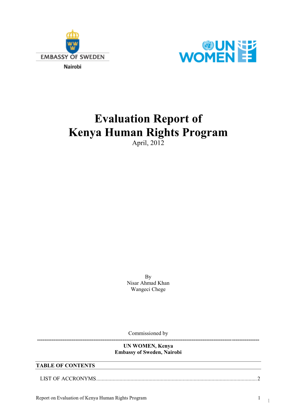 Evaluation Report of Kenya Human Rights Program April, 2012