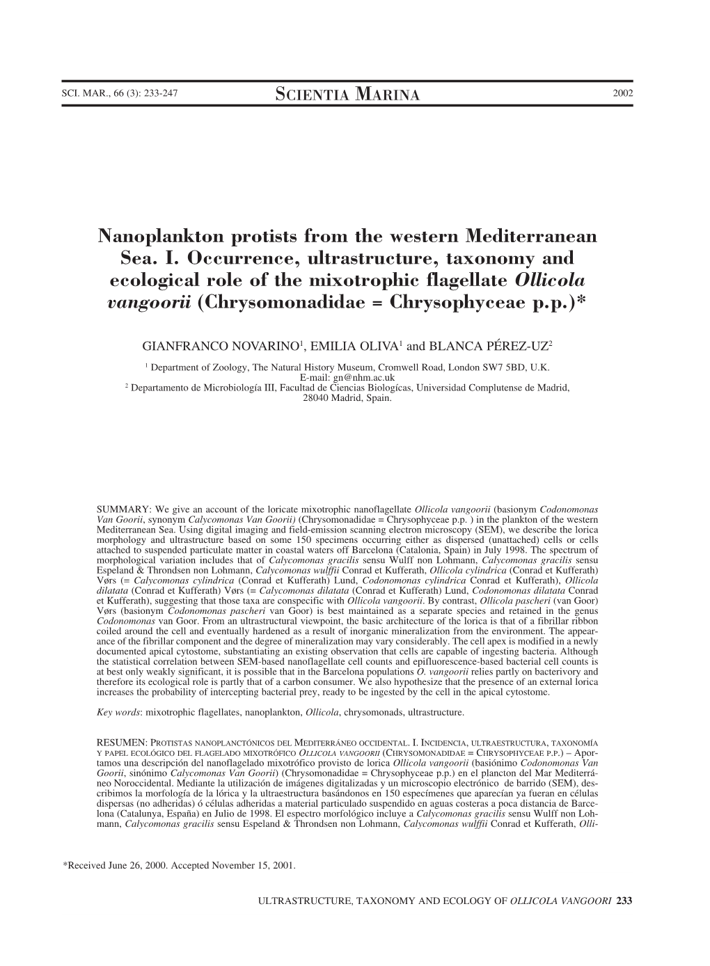 Nanoplankton Protists from the Western Mediterranean Sea